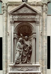 Sankt Tomas tvivel, bronsskulptur av Andrea di Francesco di Cione, kallad il Verrocchio (1435-1488), Florens, Chiesa di Orsanmichele