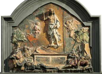 Kristi uppståndelse (Den sovande soldaten representeras som Laurent de Medici (Lorenzo den magnifika) Polykrom terrakotta-relief av Andrea del Verrocchio (1437-1488) Museo Nazionale del Bargello Florens från 1400-talet