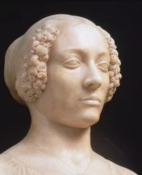 Kvinna med en bukett, ca 1475-80 marmordetalj av 434102