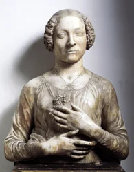 Kvinna med en blombukett. Marmorskulptur, ca 1475-1480. Höjd 58 cm. Florens, Museo Nazionale del Bargello