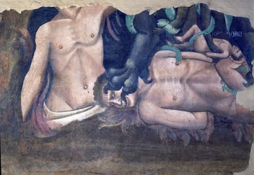 Dödens triumf, detalj om de fördömdas plåga, fresk från 1348