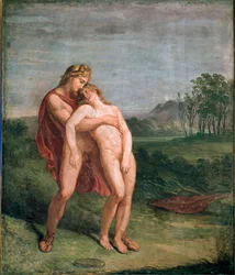 Apollon och Hyakinthos (Hyacinthe), fresk av Andrea Appiani (1754-1817), mått 116 x 100 cm, Milano, Pinacoteca di Brera