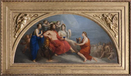 Olympen (Jupiter, krönt med myrten av timmarna, erbjuder en globet till Ganymedes för att serveras nektar)