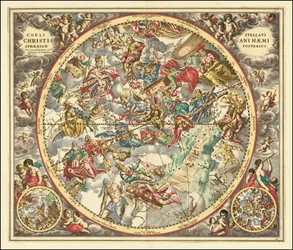1660 års himmelskarta som visar stjärnbilderna enligt kristen symbolik