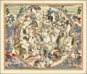 1660 års himmelskarta över stjärnbilderna på södra halvklotet