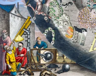 Astronomer tittar genom ett teleskop, 1660-1661