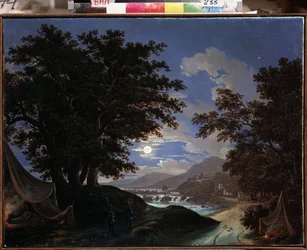 Scenografi för operan Ruslan och Lyudmila av M Glinka (Scenografi för operan Ruslan och Lyudmila av M Glinka) - Målning av Andreas Leonhard Roller (1805-1891), olja på duk
