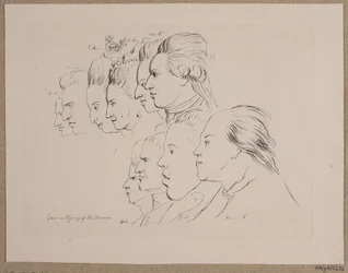 10 porträtt: Enevold Brandt, Johann Friedrich Struensee, Caroline Mathilde, Julieane Marie, Arvprins Frederik, Christian VII, Marie Jeanne Clemens, J. F. Clemens, Jens Juel och Nicolai Abildgaard
