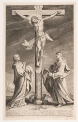 Kristus på korset mellan Maria och Johannes