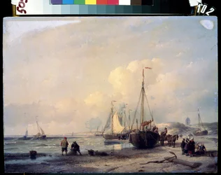 Havslandskap. Målning av Andreas Schelfhout (1787-1870). Olja på duk