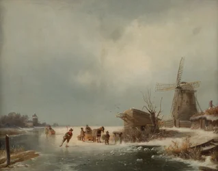 Vinterlandskap med skridskoåkare