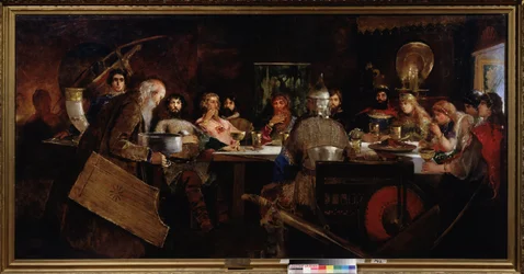 Bankett hos storhertigen Vladimir den store (Vladimir I även kallad Red Sun, 958-1015). Målning av Andrei Petrovich Ryabushkin (Riabutchkin) (1861-1904), olja på duk