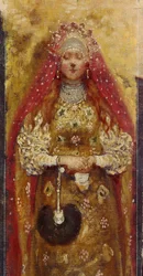 Boyar kvinna (bräda, boiar). Detalj. Målning av Andrei Petrovich Ryabushkin (Riabutchkin) (1861-1904), olja på duk