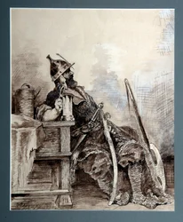 ""Representation du heros russe medeltida Bogatyr, chevalier errant"" Aquarelle de Andrei Petrovich Riabouchkine (Ryabushkin) (1861-1904) 1893 Dim 29,7x26,7 cm Regional Art Gallery, Perm