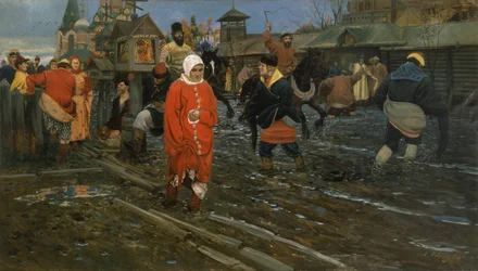 En gata i Moskva från 1600-talet på en allmän helgdag