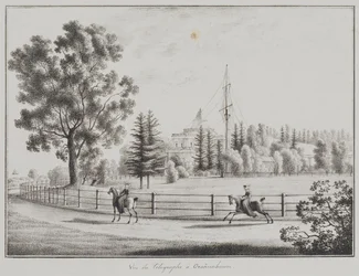 Utsikt över kälkpaviljongen och telegrafen i Oranienbaum, 1821-1822