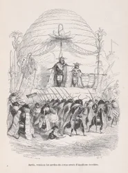 Efter, in kom kroppen av vakter beväpnade med fruktansvärda stick från Scener från P..., ca. 1837-47.