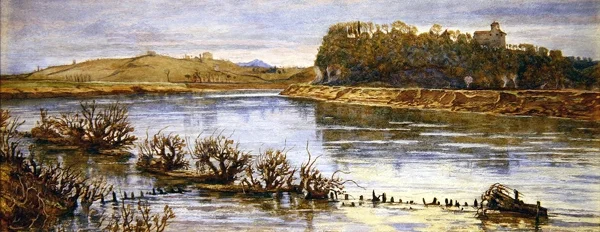 Flodlandskap (akvarell på papper)
