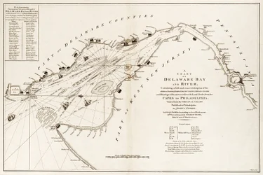 Ett sjökort över Delaware Bay och floden, med en fullständig och exakt beskrivning av stränder, bäckar, hamnar, lod, grund, sand och bäringar av de mest betydande landmärkena, från Capes till Philadelphia