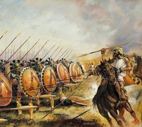 Spartansk armé (gouache på papper)