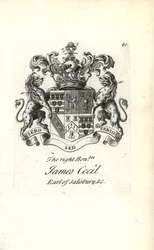 Vapensköld och vapen av höger ärade James Cecil, 5:e earl av Salisbury