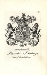 Vapensköld och vapen av den höge ärade Theophilus Hastings, 9:e greven av Huntingdon
