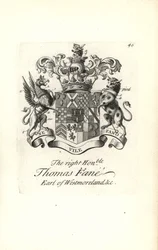 Vapensköld och vapen av den högra ärade Thomas Fane, 8:e Earl of Westmoreland