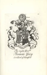 Vapensköld och vapen av höger ärade Thomas Grey, 2:a Earl of Stamford