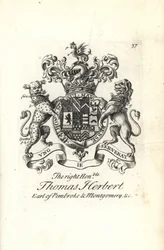Vapensköld och vapen av den höge ärade Thomas Herbert, 8:e greven av Pembroke och Montgomery