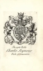 Vapensköld och vapen av den högra adelsmannen Charles Seymour, 6:e hertigen av Somerset