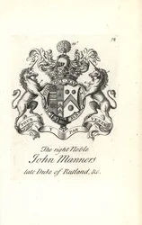 Vapensköld och vapen av den högra adelsmannen John Manners, 2:a hertigen av Rutland