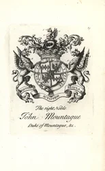 Vapensköld och vapen av den högra adelsmannen John Montagu, 2:a hertigen av Montagu 1690-1749