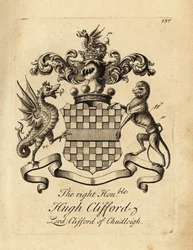 Vapensköld av högern Hugh Clifford, Lord Clifford av Chudleigh, 2:a baron Clifford av Chudleigh (1663–1730)