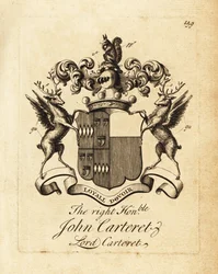Vapensköld av den högra ärade John Carteret, Lord Carteret, 2nd Earl Granville, 7th Seigneur of Sark