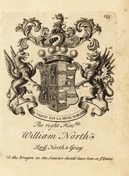 Vapensköld av den högra ärade William North, Lord North & Gray, 6th Baron North, 2nd Baron Gray