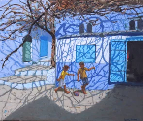 Bollspel på gatan, Chefchaouen, Marocko, 2018, (olja på duk)