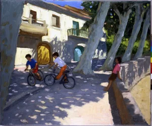 Pojkar och cyklar, Frankrike, (olja på duk)