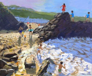 Klättring på klipporna, St Ives,