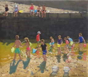 Crabbing in the Harbour, Bude, Cornwall, 2018, (olja på duk)