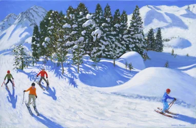Fyra alpina skidåkare, 2024,(olja på duk)