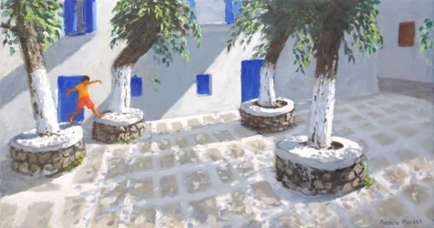 Fyra träd, Mykonos stad, 2022 (olja på duk)