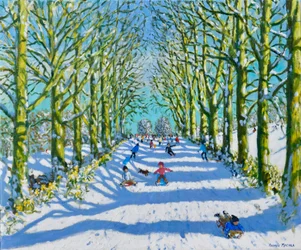 Kul i solen och snön, Derby, 2022 (olja på duk)