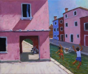 Hoppa in i kanalen, Murano, Venedig, 2021 (olja på duk)