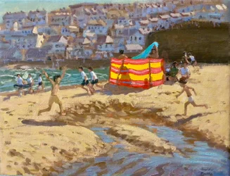 Orange och gult vindskydd, St Ives.2010 14x18"