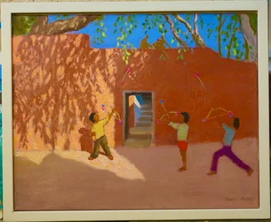 Spelar pilar och bågar, Indien, 2005 (olja på duk)
