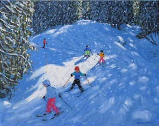 Skidskola. Samoens, Grand Massif, Frankrike, 2021 (olja på duk)