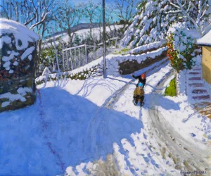 Kälkåkning i Wirksworth, Derbyshire, 2024 (olja på duk)