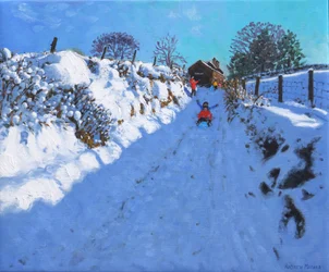 Sledging, nära Oakerthorpe Rd, Wirksworth, 2021 (olja på duk)