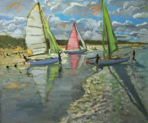 Tre segelbåtar, Bray Dunes, Frankrike