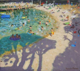 Trädskuggor på stranden nära Rovinj, 2016
